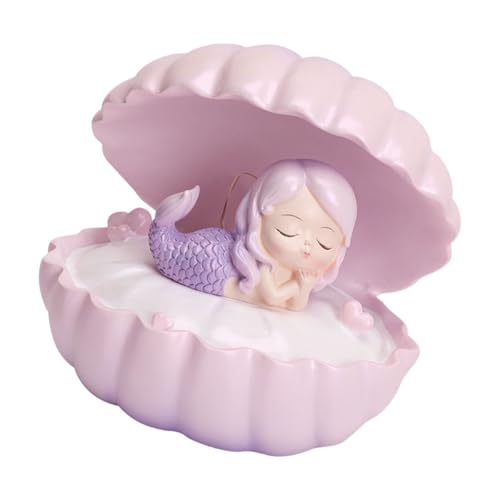 ANDRESLAD Lámpara Nocturna de Escritorio Pequeña de Resina Diseño de Sirena y Concha en Color Rosa Púrpura, Luz Decorativa Artesanal para Habitación Infantil y Escritorio Color Aleatorio