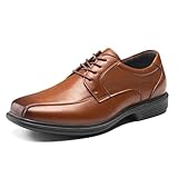 HEEZ Men's Dress Shoes Lace Up Oxford Shoes Classic Square Toe Formal Shoes for Men Size 8 Brown