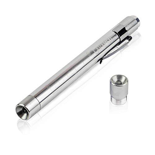 Diagnostikleuchte I professionelle LED Lampe mit Messskala I weißes und gelbes Licht - Aluminium Diagnoselampe - Kugelschreiberlampe I Penlight - 2 Meter stoßfest I silber