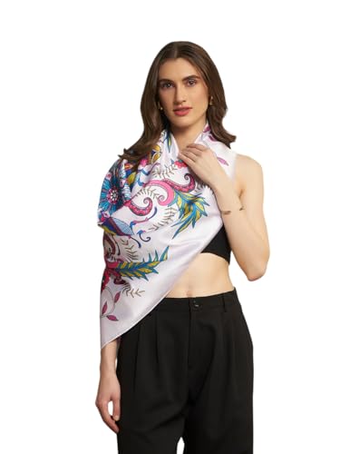 Image of Ravaiyaa - Attitude is everything Women Silk Digital Print Large Square Scarf Breathable Lightweight Neckerchief Printed Headscarf 40 inch x 40 inch Inch