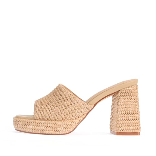Image of Monrovia Raffia Platform Sandals for Women Slip-On Espadrille Wedges Slides, Flatform Woven Straw Summer Vacation Beach Shoes