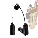 Sistema de microfone profissional Uhf sem fio com clipe de pescoço de ganso flexível para saxofone trompete alto trombone instrumentos de sopro, cor preta