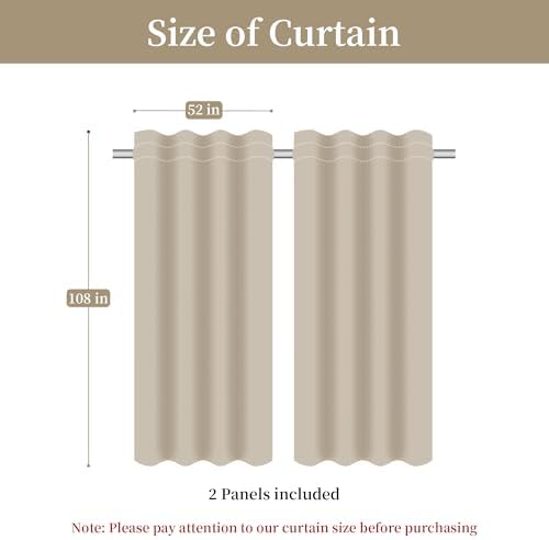Loom and Mill Luxury Jacquard Curtains for Bedroom, Beige Damask Curtains 2 Panels with Tiebacks, Elegant Window Curtain for Living Room Holiday Banquet Decor(52”Wx 108”L, 2 Panels)