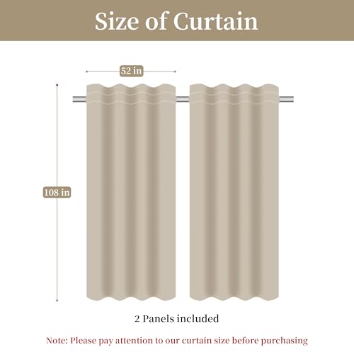 Loom and Mill Luxury Jacquard Curtains for Bedroom, Beige Damask Curtains 2 Panels with Tiebacks, Elegant Window Curtain for Living Room Holiday Banquet Decor(52”Wx 108”L, 2 Panels)