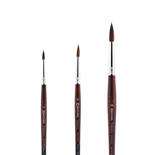 Image of Escoda Signature Series Artist Watercolor Brush Set, Laurin Mccracken Set #1, Versatil Synthetic Kolinsky, Size (Round) 4, 6, 10