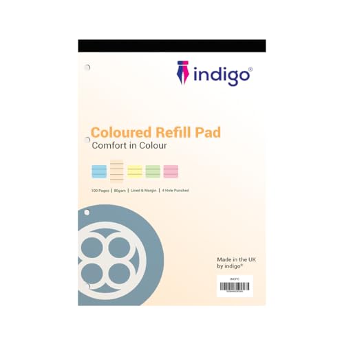 indigo® Dyslexia Pad A4 Coloured 8mm Lined & Margin 100 Pages Tinted Refill Pad (Cream, Single Pack)