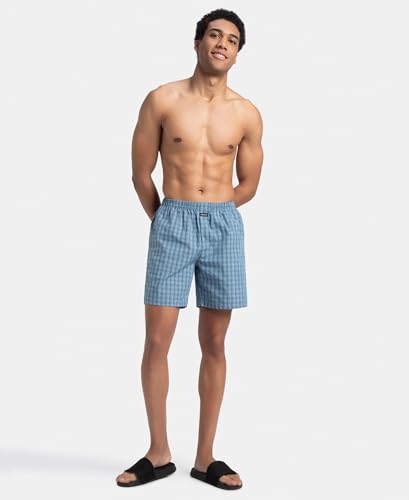 Image of Jockey 1223 Men Super Combed Mercerized Cotton Woven Checkered Boxer Shorts with Side Pocket (Pack of 2, Colors & Prints May Vary)