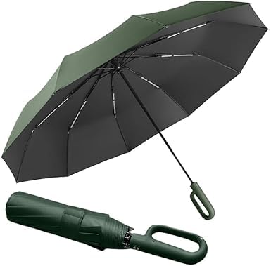 Image of Umbrella for Men Women || Folding Umbrella With Carabiner Handle || 10 Reinforced Ribles || Windproof and Sunproof || Auto Umbrella Big Size for Men /Women /Kids