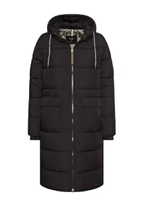 camel active Damen Steppmantel mit verstellbarem Saum und fester Kapuze Schwarz, womenswear-46