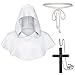 TOKYO REVENGERS Medieval Renaissance Monk Friar Priest Wizard Cloak Hooded Robe Cosplay Belt Necklace Set(White 2XL)