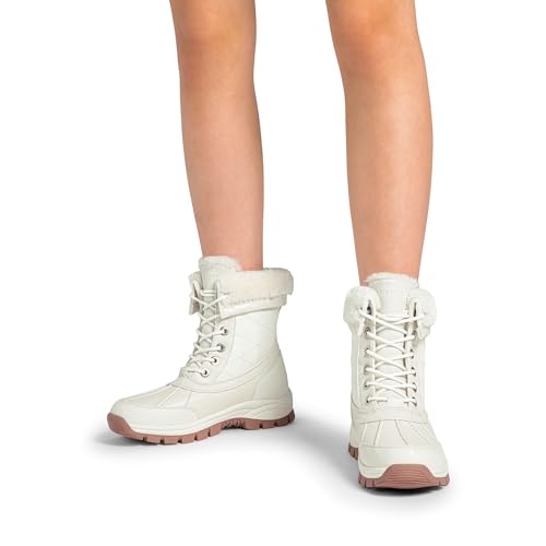 DREAM PAIRS Snow Boots for Women Waterproof Mid Calf Lace Up Duck Boots Warm Faux Fur FuzzyGo Bold Winter Boots for Outdoor,Size 8.5,Beige,SDSB2401W