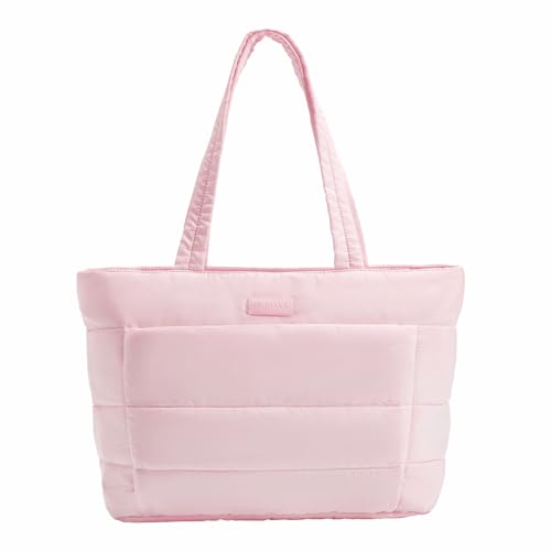 DUDDAA Pink Puffer Tote Bag for Women 20L Large Quilted Puffy Work Bag