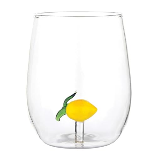 Slant Party Supplies - Wine Glasses Stemless Drinking Glass with 3D Figurine, 18-Ounce, Yellow Lemon