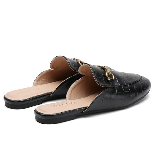 Image of Minorsu Buckle Mules for Women Flats Loafers Shoes for Work Office Business | Slip on,Round Toe,Backless,Slides, Casual