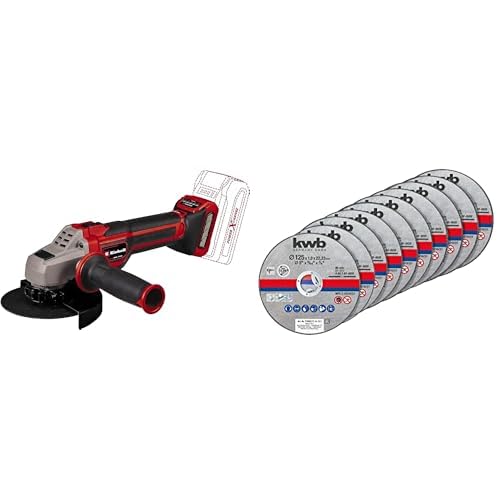 Einhell Professional Amoladora angular con batería TP-AG 18/125 CE Q Li-Solo Power X-Change (18V, Ø 125mm, 33 mm de profundidad de corte, sin disco de corte ni batería) + Discos de corte