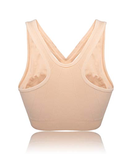 Florata Women's Sports Bra Wireless Post Surgery Bra Zip Front With Removable Pads Yoga Bra For Workout Fitness Beige #TOP5