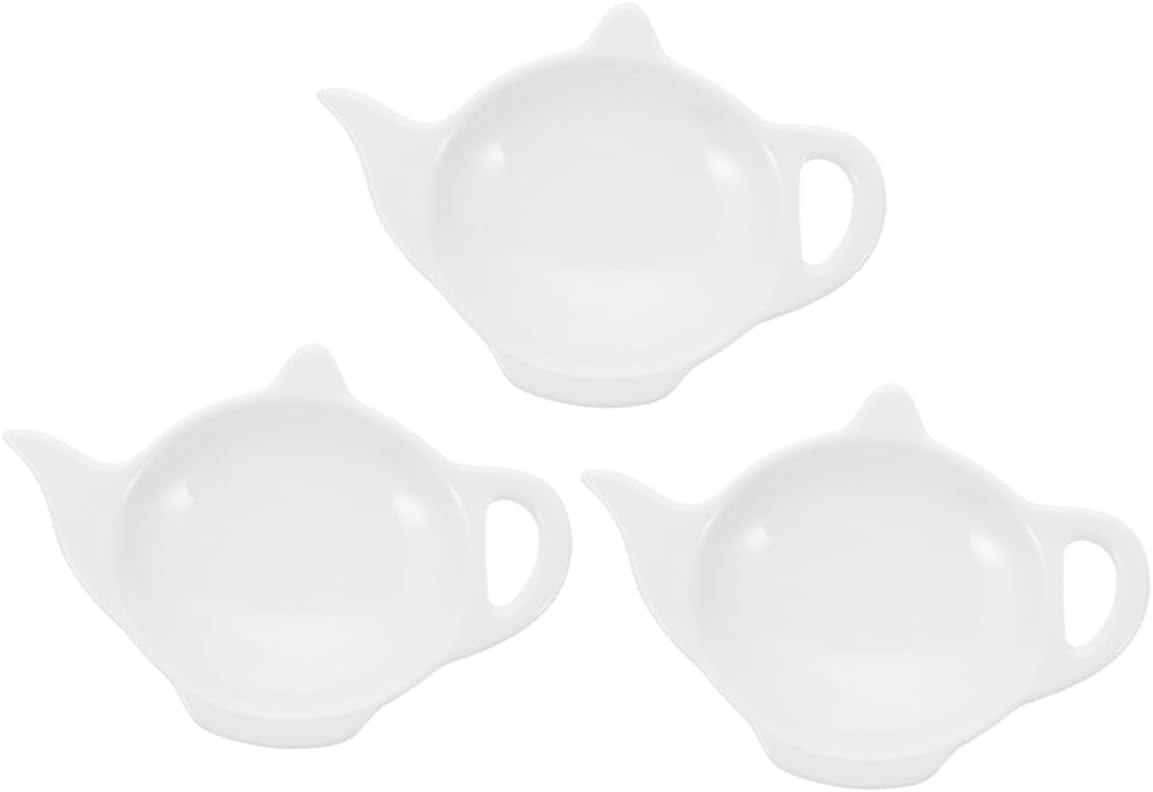 3pcs Teapot Shaped Ceramic Tea Bag Holders Charming Coasters for Seasoning Sauces and Tea Bags Elegant Accessories