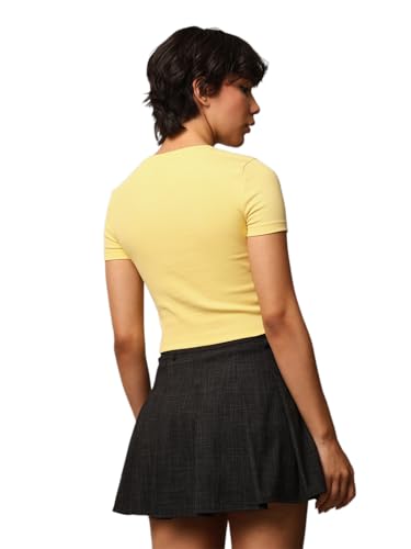 Image of ONLY Women's Cotton Solid Regular Fit T-Shirt
