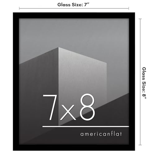 Americanflat 7x8 Picture Frame with Shatter-Resistant Glass - Streamline Collection - Thin Border Photo Frame for Tabletop and Wall Display - Hanging Hardware and Easel Stand Included - Black