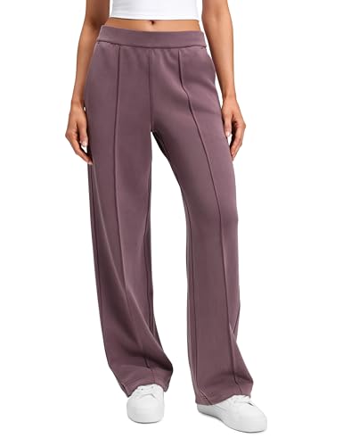 CRZ YOGA Spodnie dresowe SoftAura Pintuck Straight Leg damskie 30" - Modal casualowe podróżne z kieszeniami Dojrzała śliwka XS