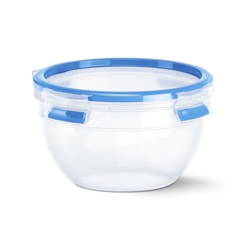 EMSA Clip & Close Frischhaltedose, rund, 1,1 L, mit Deckel, Aufbewahrungsbox, 100 Prozent dicht, spülmaschinen-, gefrier-, mikrowellenfest, Transparent, Blau, Made in Germany, 518096 1