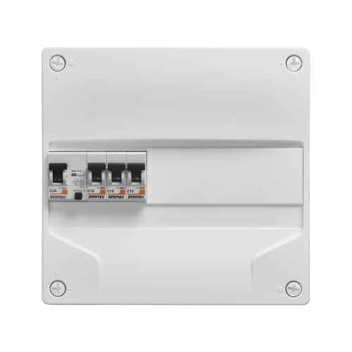 DEBFLEX - Coffret Electrique Pré-Equipé - Tableau Electrique 1 rangée - Interrupteur Différentiel 63A type A + 1 Disjoncteur 10A + 2 Disjoncteurs 16A -...