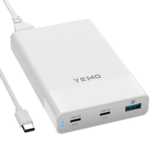 Yemo 60W and 18W PD and QC 3.0 18W Charging Station with Power Delivery Total 90W 3Port, Compatible for MacBook Pro Air iPad Pro, iPhone 12 11 Pro Pro Max and More (White)
