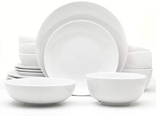 Euro Ceramica Essential Collection Porcelain Dinnerware and Serveware, 16 Piece Set, Service for 4, Classic White (Single Pack)