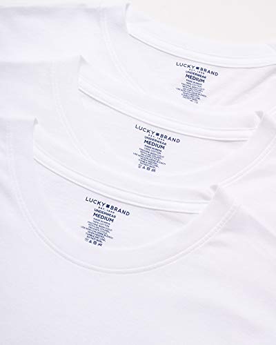 Lucky Brand Men's Undershirt – 100% Cotton Slim Fit Crew Neck Short Sleeve T-Shirt (3 Pack), Size Medium, White #TOP1