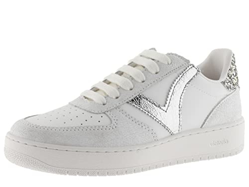 Image of victoria Madrid Leather Effect Low Tennis & Metallic & Cracked Effect Pieces 1258233 for Women Plata 36