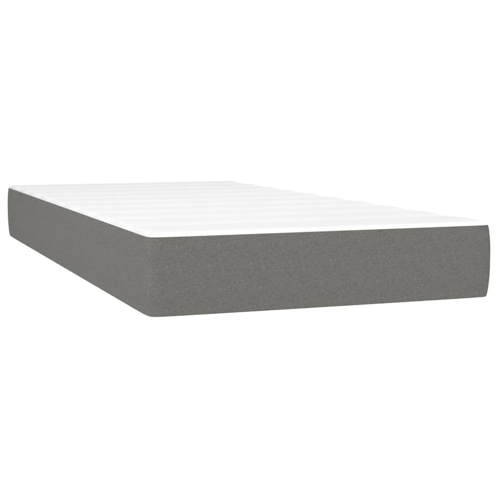 Tkanina z regulowanym zagłówkiem Łóżko kontynentalne Szary 100x200 cm | Łóżko kontynentalne z materacem i zagłówkiem, ciemnoszara tkanina 100x200 cm, sprężyny kieszeniowe