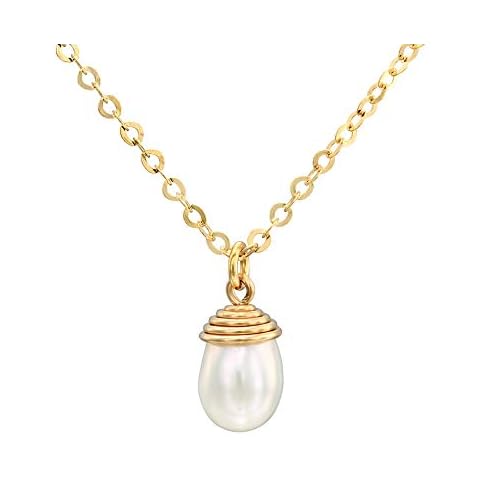 Stera Jewelry 14K Gold Hand Wrapped Drop Cultured Pearl Pendant Necklace 18" + 4" Extender Cover