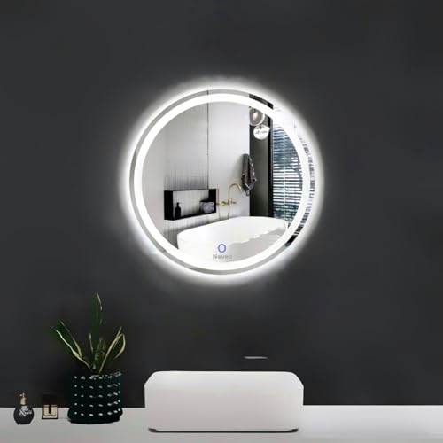 Image of NeveoMirrors Round 18 inch 3in1 led Light Mirror with Touch Sensor on /Off and Brightness Controls for Bathroom washbasin Vanity Hallway Bedroom Kitchen(R-2)