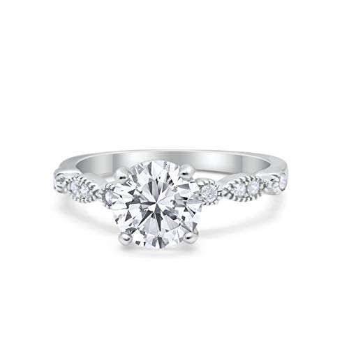 Blue Apple Co. Round Art Deco Wedding Engagement Ring Round Cubic Zirconia 925 Sterling Silver