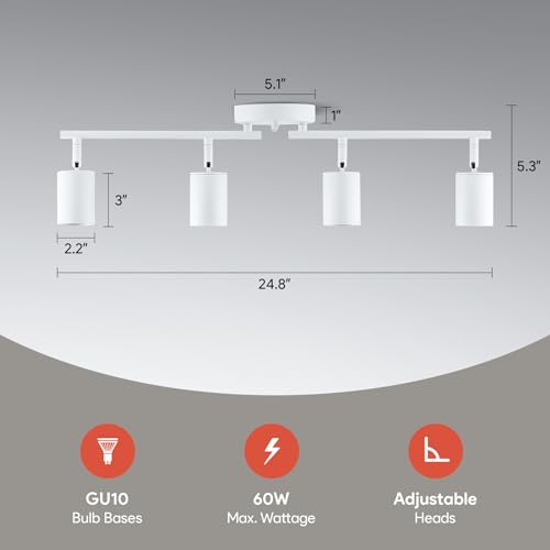 VONLUCE 4 Light Track Light Fixture, LED Track Lighting Kit with Rotatable Track Heads, 3-Color GU10 Bulbs Included, Modern Ceiling Spotlight for Kitchen Office Closet Studio Bedroom, White