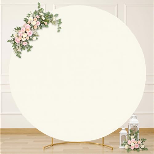 7.2FT Ivory Round Backdrop Cover Cream Balloon Circle Arch Backdrop Cover Wedding Round Arch Covers Stretchy Spandex Bridal Shower Baby Shower Birthday Party Thanksgiving Friendsgiving Photo Backdrop