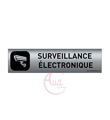 AUA SIGNALETIQUE - Plaque Aluminium brossé imprimé AluSign DARK - 200x50 mm - Double Face adhésif au dos (Vidéo électronique)