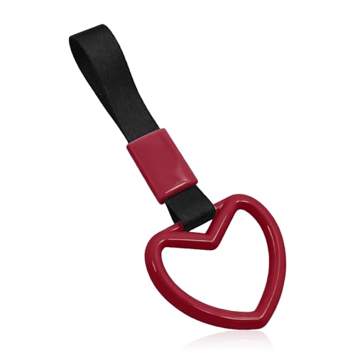 UapBtaei 1 Pcs Ring Heart Shaped Car Handle Straps, Rear Bumper Decorative Warning Loops with Drift Charm, Warning Ring for Exterior Interior Accessories Bus Subway Handle Strap(Black & Red)