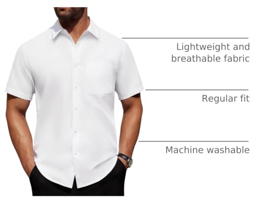 Image of Alimens & Gentle Men's Short Sleeve Dress Shirts Wrinkle Free Untucked Casual Button Down Shirt