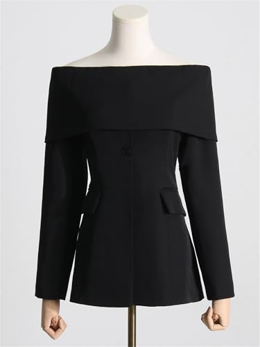 Women Shoulder Blazer Top, Womens Blazers for Work Casual Fashion Off Shoulder Tops,Open-Front Blazer Jacket4