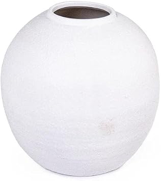 Minimalist Textured Ceramic Vase Round Decorative Pottery for Modern Homes, Table Centerpieces, and Shelf Styling White, Small