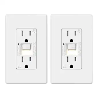 ELEGRP GFCI Outlet w/Nightlight, 15 Amp Self-Test GFI Electrical Outlet, Thinner Design, Tamper Resistant GFCI Receptacle, Ground Fault Receptacle w/Wall Plate, UL Listed, Matte White, 2 Pack