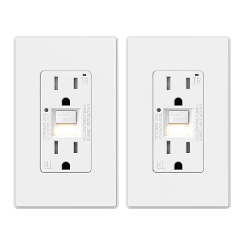 ELEGRP GFCI Outlet w/Nightlight 15 Amp Self-Test GFI Electrical Outlet Thinner Design Tamper Resistant GFCI Receptacle Ground Fault Receptacle w/Wall Plate UL Listed Matte White 2 Pack