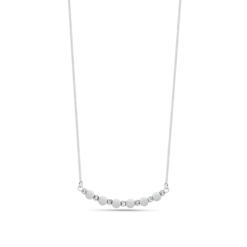925 Sterling Silver White Opal Necklace for Women - Beaded Bar Necklaces for Women Silver - October Birthstone Necklace - Statement Necklace for Women - White Opal Jewelry for Women