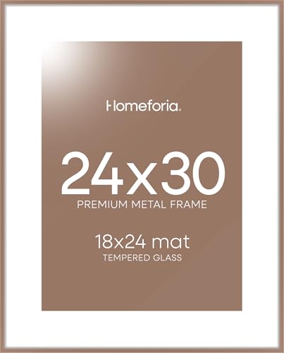 Image of Homeforia 24x30 Poster Frame Mocha, High End Metal 24 x 30 Picture Frames with Mat 18 by 24 inches Photo, 24x30 Mocha Frame Matted to 18x24 Print, 30x24 Large Frame, Tempered Glass, Wall Kit, Set of 1