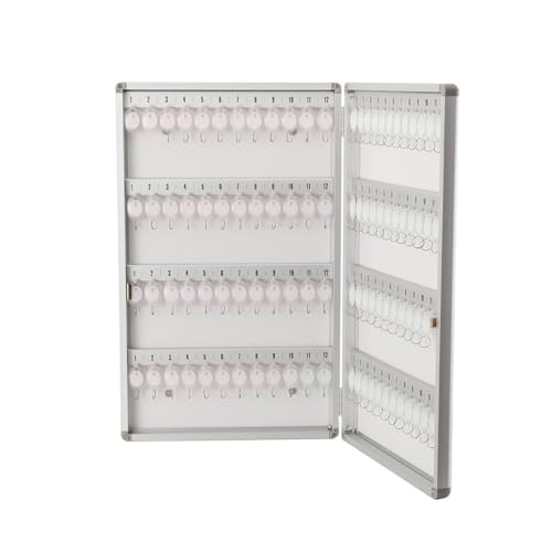 TABODD Cabinet 96 Key Boxes, Wall Mounted Lockable Safe Box, Large Storage With Tag Labels and 96 Hooks for Home Office Property Hotel Bank, 64 x 39 x 5.5 cm, Silver