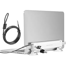 AboveTEK MacBook & Surface Laptop Locking Station with Combo Lock Cable, Anti Theft Folding Security Laptop Desk Mount, Adjustable & Portable, Fits 12"-16" Laptops/Notebooks White
