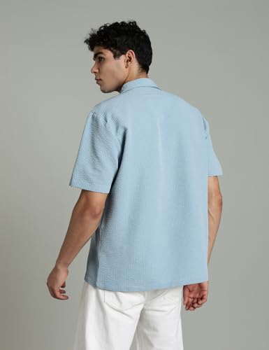 Image of FYLTR Men's Solid Casual Textured Shirt - Half Sleeves | Shirts for Men | Summer Shirt | Regular Fit