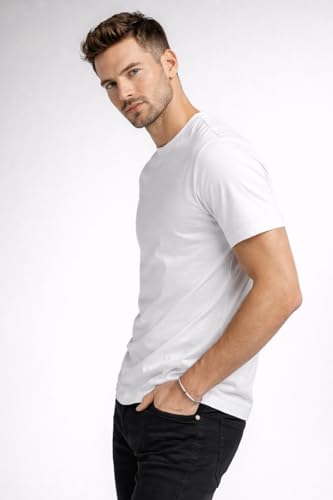 Image of Mens T Shirt Premium Cotton Slim Fit Crew Neck Short Sleeve Casual Basic Tee Soft Breathable Everyday Essential