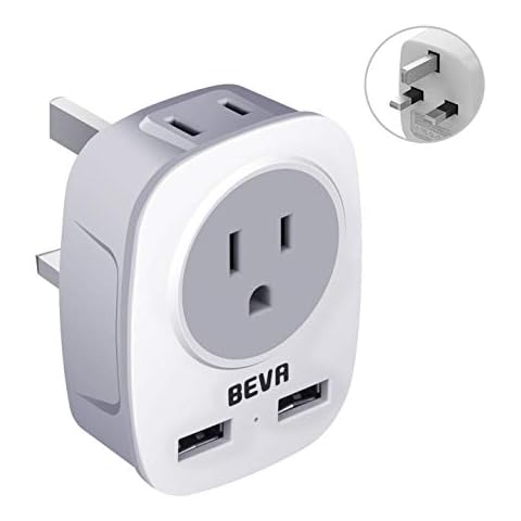 US to UK Plug Adapter, BEVA 2/3 Pin USA to 3 Pin UK Travel Adaptor with 2 USB Slots, Travel Socket Adapter for American/Mexico/Canada/Japan to British, USA to UK Converter Plug Adapter… Cover